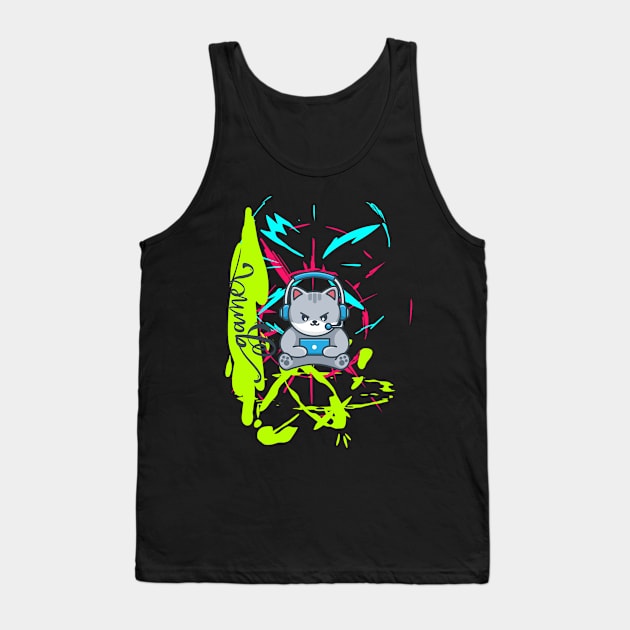 Colorful Cat Gamer Tank Top by O.M design